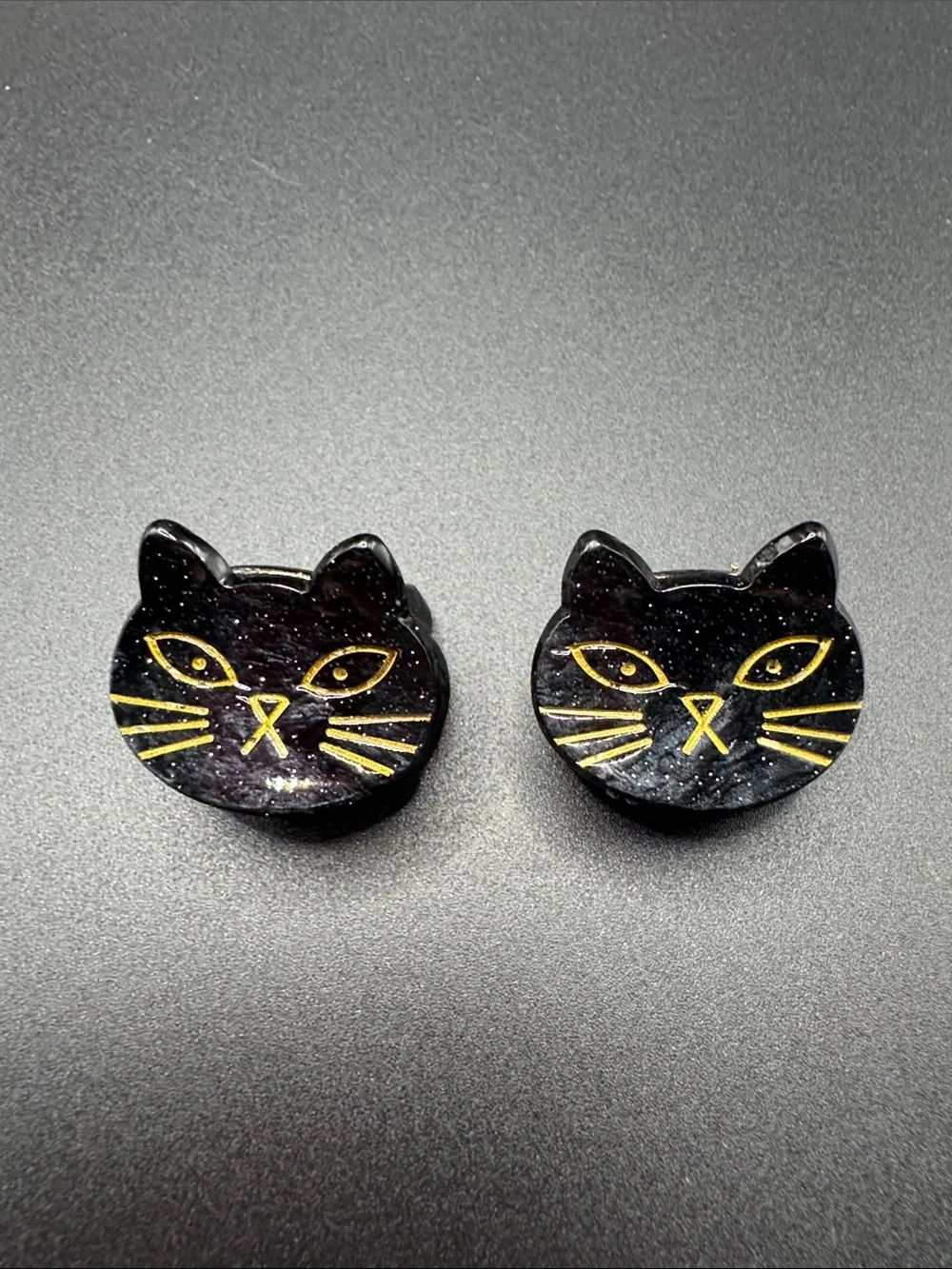 Black Cat Face Hair Clip  - Gold Accent set of 2